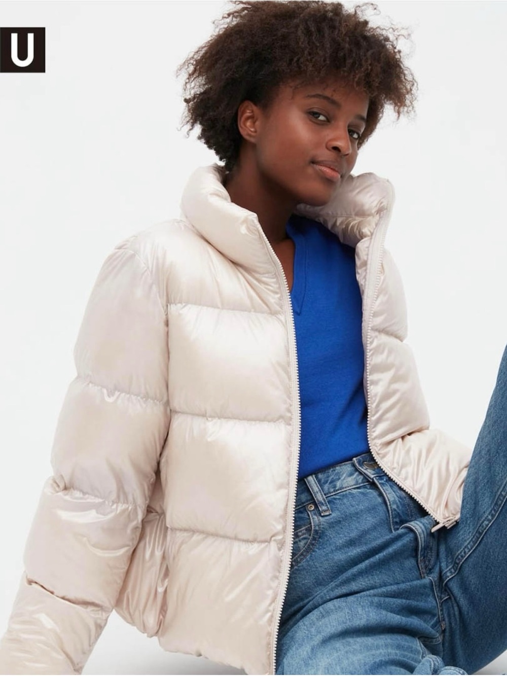 Uniqlo Ultra Light Down Shiny Puffer Jacket in Off-White Size M